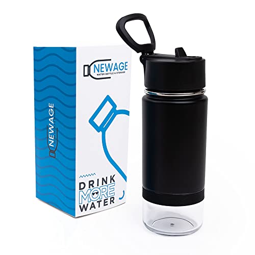 Newage Water Bottle Storage 12oz (Stainless Steel, Straw Lid, Leak-Proof, Extra Compartment, Insulated, Powder Coated, Durable Carry Handle) Men, Women, & Kids